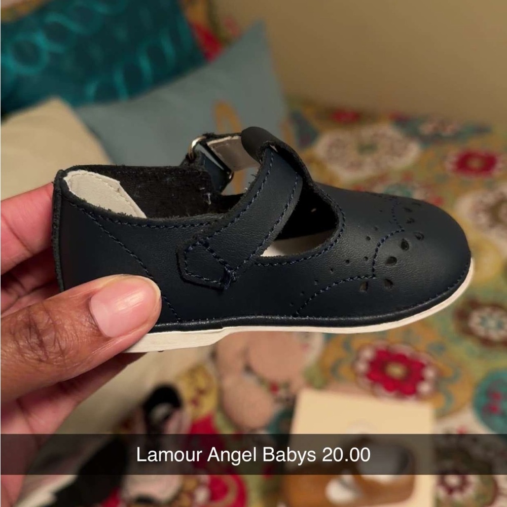 L'Amour Navy T-Strap Baby Mary Jane Shoes